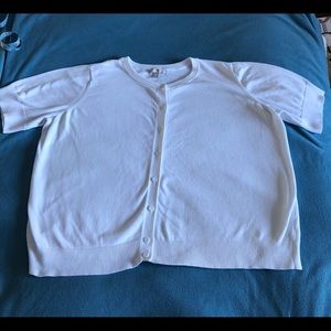 Size 2X 100% cotton white short-sleeved button-up sweater by Woman Within 🌻